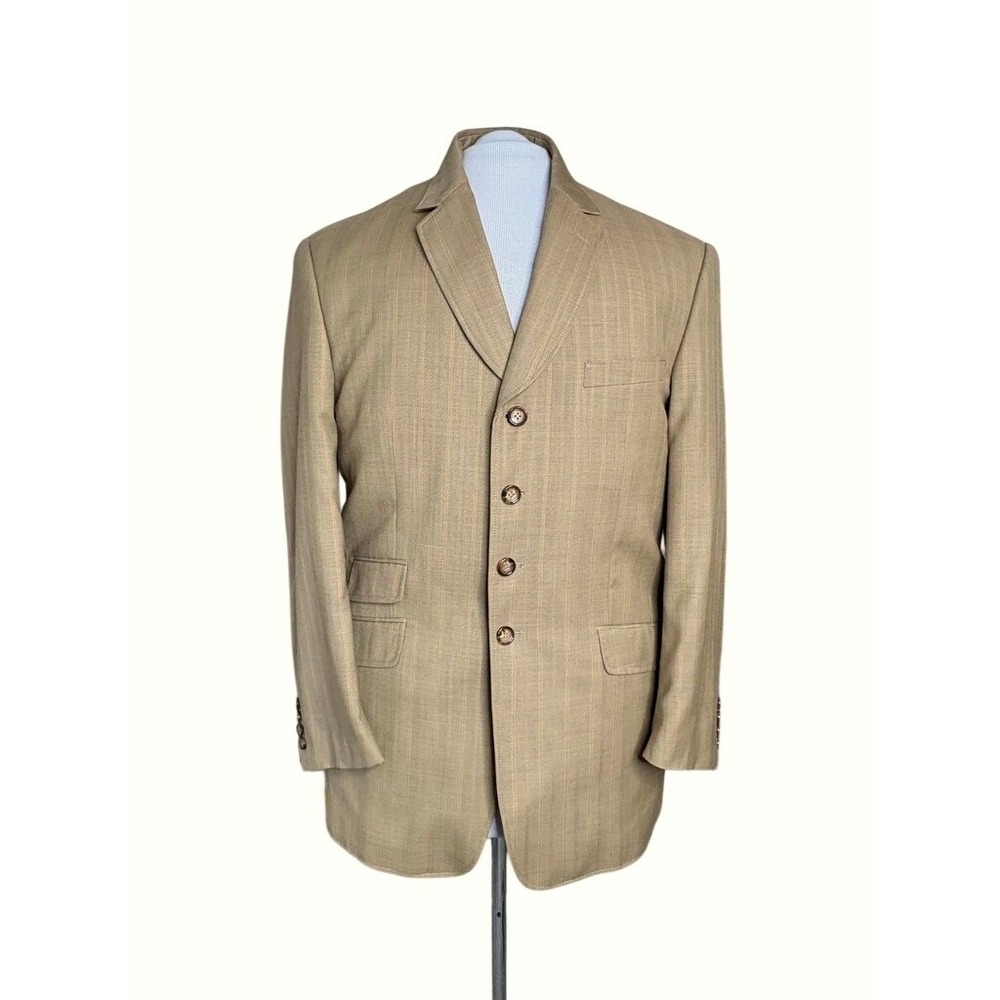 Michael Irvin 88 Tailored Tan Stripe Sport Coat 42R Notched Collar 4 Button